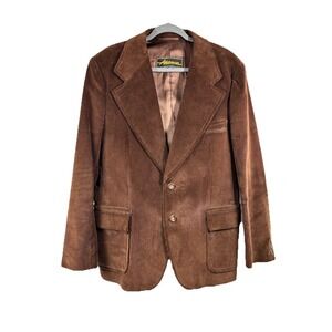 VTG 70s Brown Corduroy Sport Coat Patch Pockets Dark Academia Professor Boho 42